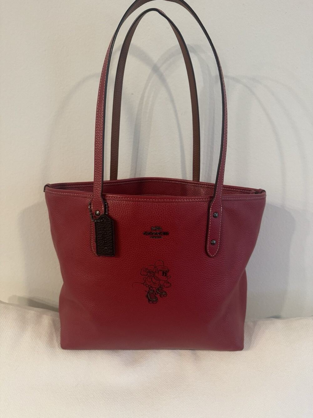 Coach Disney Minnie Mouse Red Tote + Matching Wallet, Embroidered Accents
